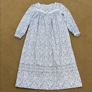 Eileen West Long Sleeve Flannel Nightgown size XS Lace Cottagecore Floral Blue